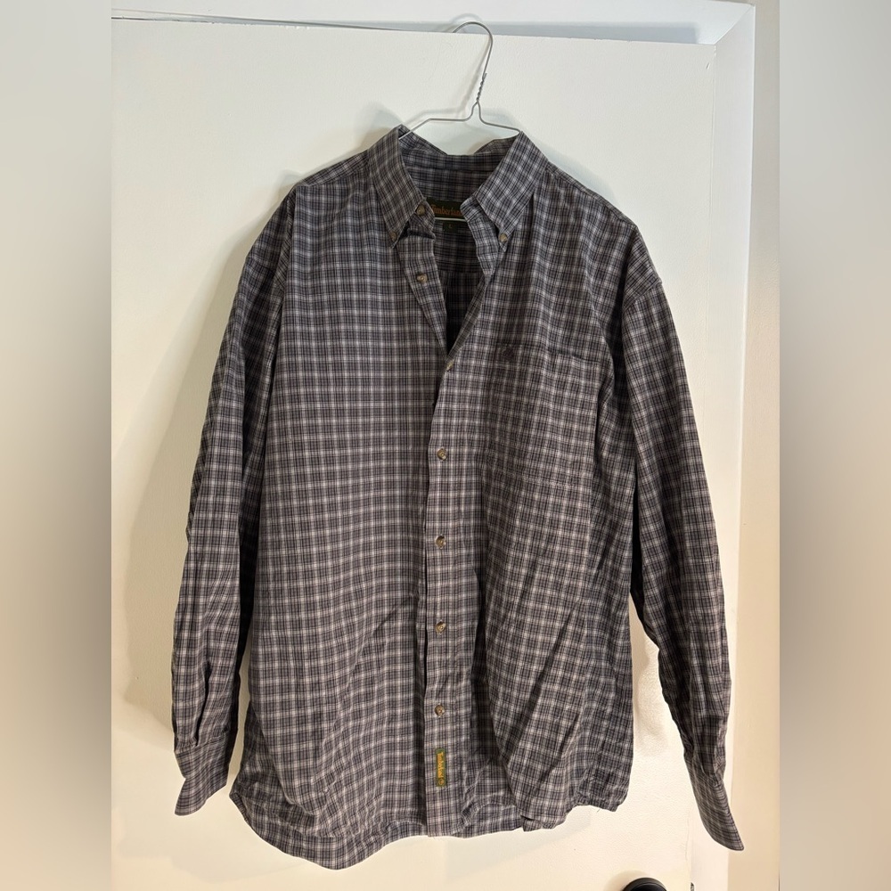 Timberland Gray Plaid Shirt, Men’s Large, 100% cotton, casual office wear